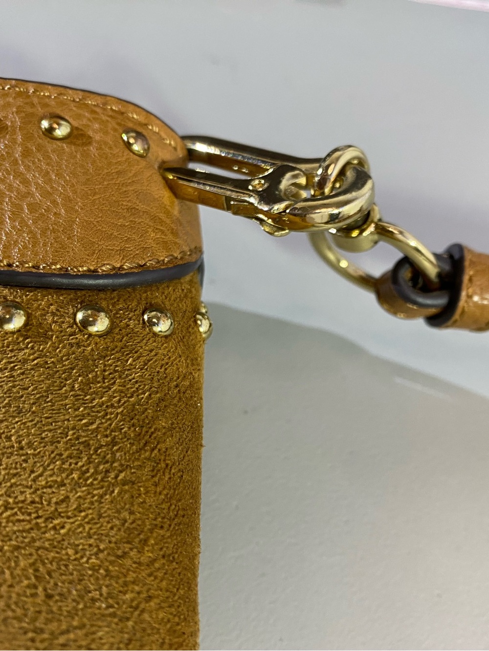Aldo Tan Suede & Leather Shoulder Bag with Gold Ring Accent - Picture 13 of 16